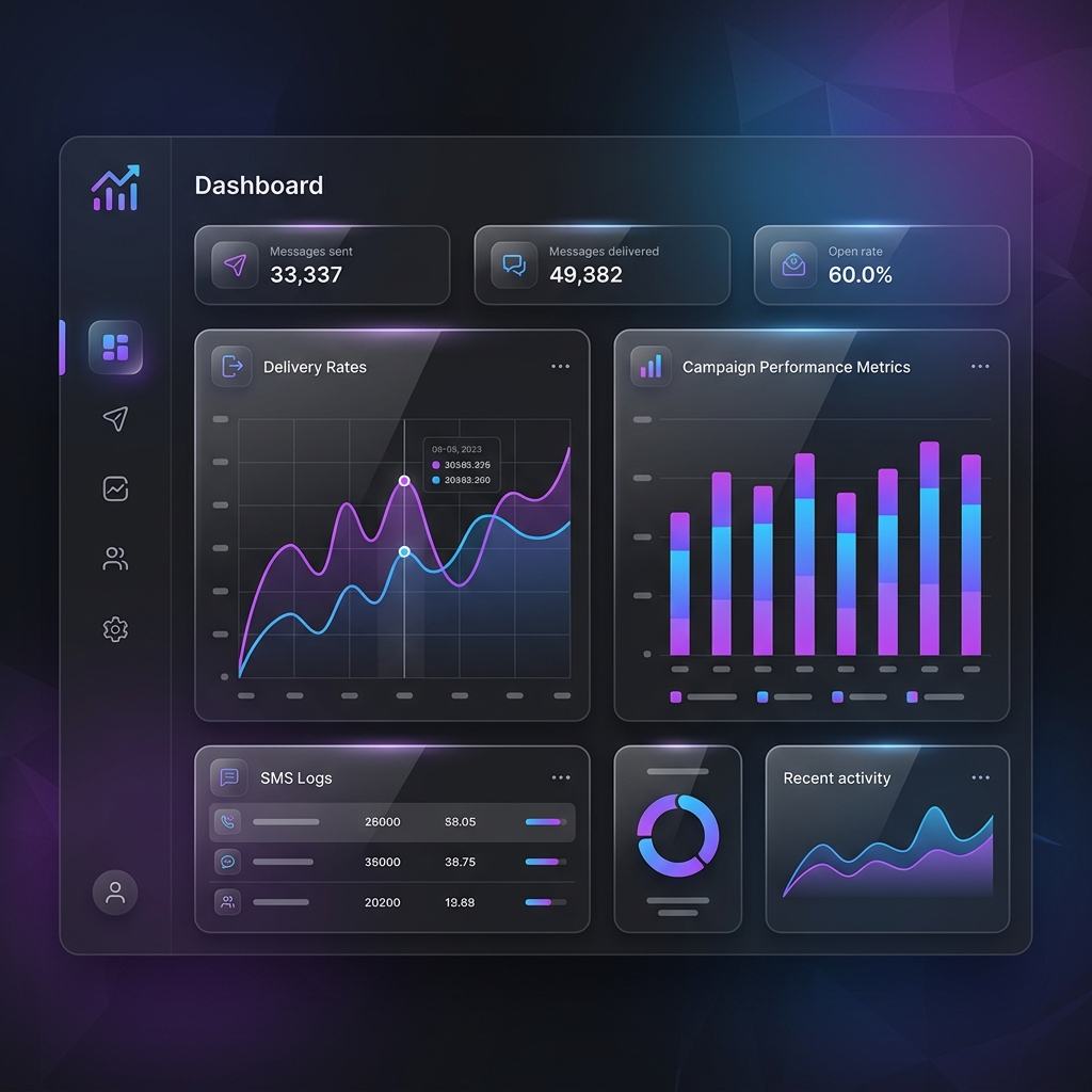 SMS-LAH analytics dashboard showing delivery rates and campaign performance